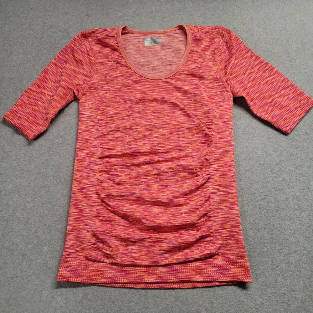 Athleta Seamless Space Dye 3/4 Sleeve Workout Top Orange Pink Womens Small